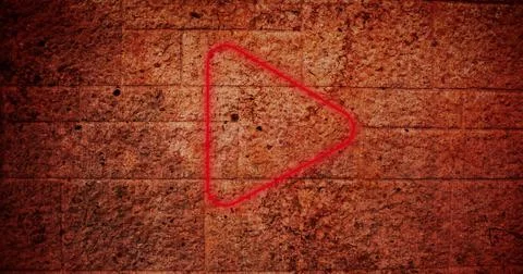 Composite of red play button icon against abandoned old wall, copy space Stock Photos