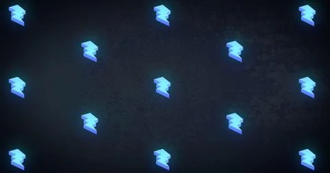 Composite of rows of blue flash shapes pattern on dark background Stock Illustration