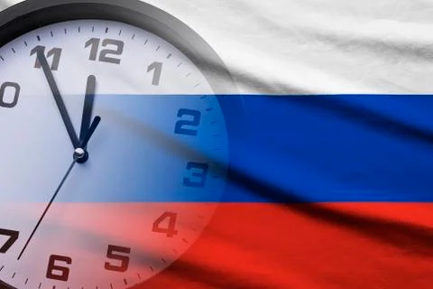 Composite of the Russian flag and clock face Stock Photos
