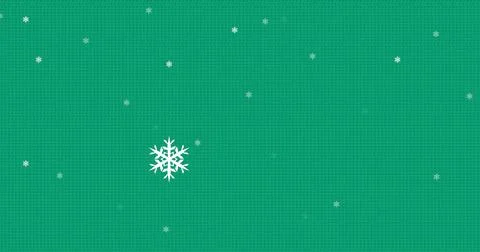 Composite of snow falling over christmas pattern on green background Illustrazione stock