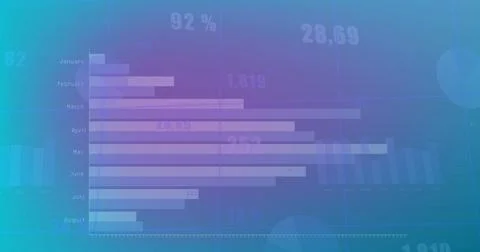 Composite of statistics and data processing over blue background Foto stock