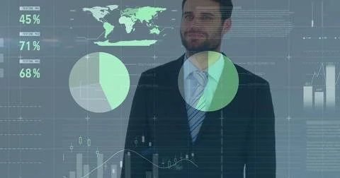 Composite of statistics and data processing over caucasian businessman Stock Photos