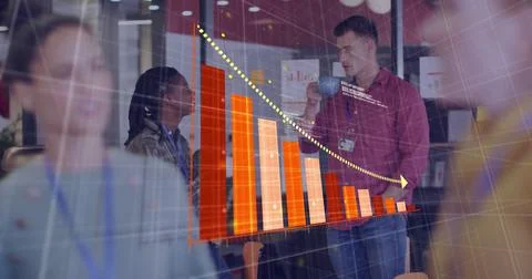 Composite of statistics and data processing over diverse business people Stock Photos