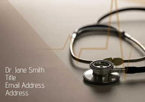 Composite of stethoscope on table, pulse lines with dr jane smith, title, email Stock Illustration