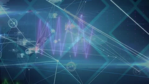 Composite video of abstract networking icons with athlete running in background Stock Footage 326038174