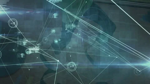 Composite video of networking and runner with prosthetic legs in background Stock Footage 327273591