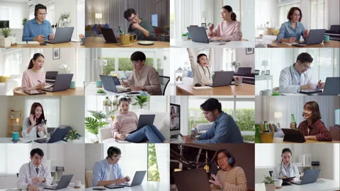 Composite video wall collage online home lifestyle asian technology. 動画素材 158172534