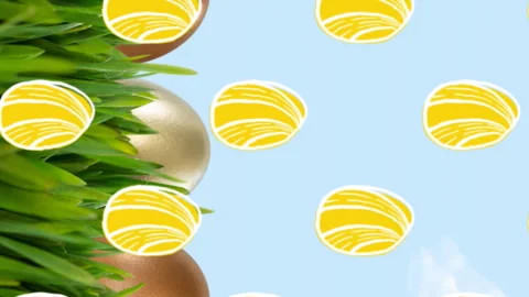 Composite video of yellow easter eggs in seamless pattern against green grass Stock Footage 312322821