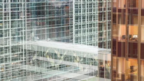 Composite of Walkway Movement and Office Work Stock Footage 308448985