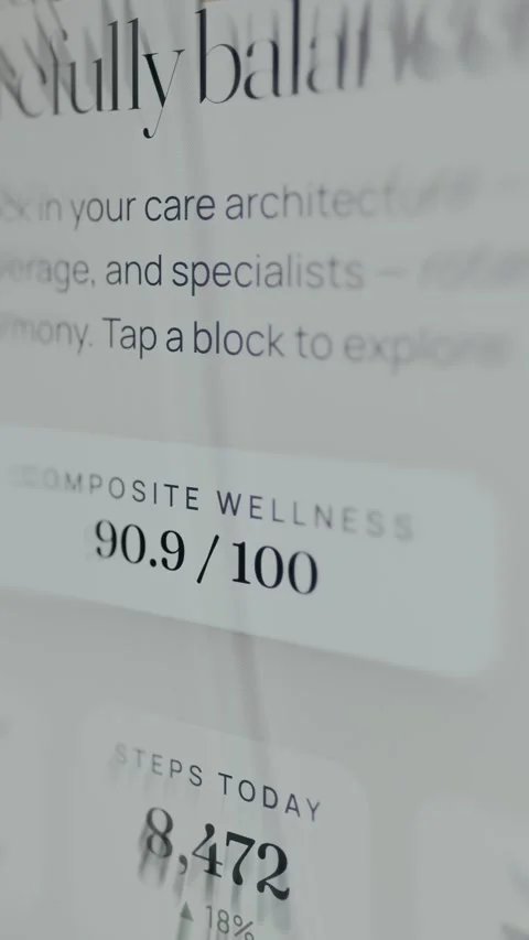 Composite Wellness Score and Daily Steps data from a tracking app Stock Footage 335893891