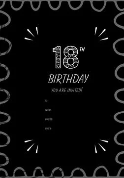 Composition of 18th birthday party text with copy space and grey pattern on Ilustración de archivo