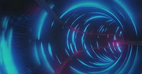 Composition of 3d blue neon tunnel Ilustração Stock
