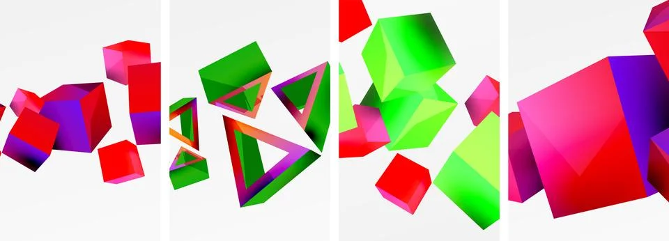 Composition of 3d cubes and other geometric elements background design for Stock Illustration