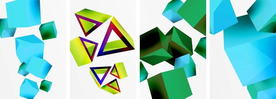 Composition of 3d cubes and other geometric elements background design for Stock Illustration