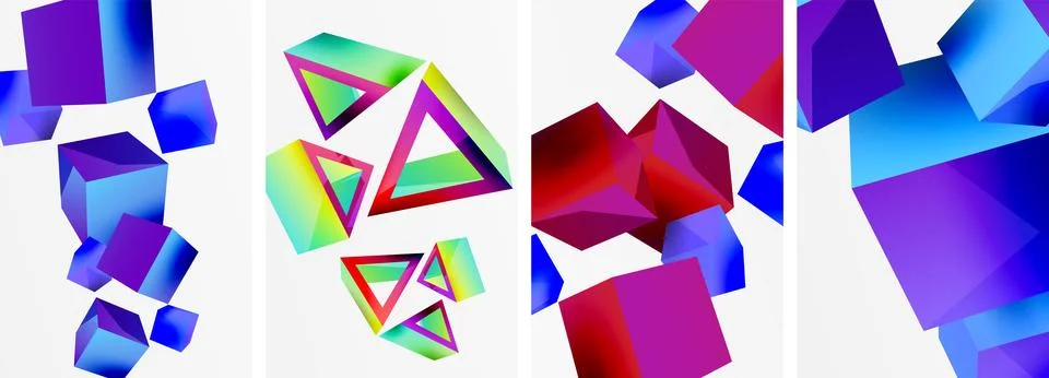 Composition of 3d cubes and other geometric elements background design for Stock Illustration