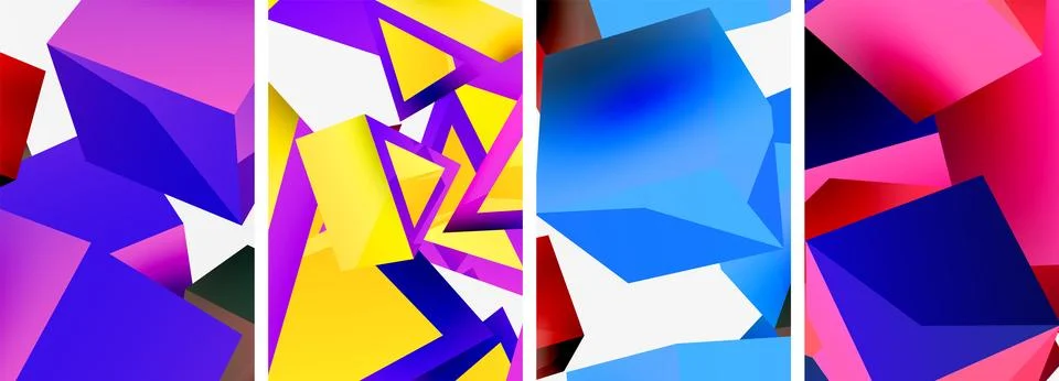Composition of 3d cubes and other geometric elements background design for Illustrazione stock