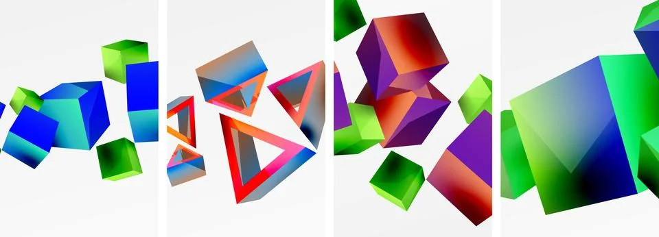 Composition of 3d cubes and other geometric elements background design for イラスト素材