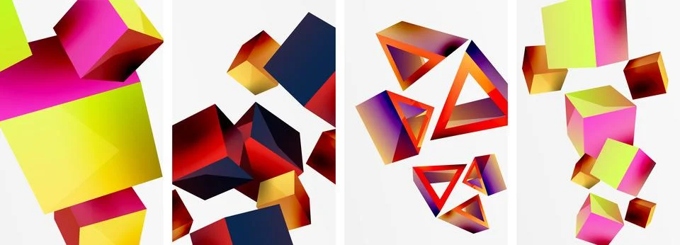 Composition of 3d cubes and other geometric elements background design for Illustrazione stock