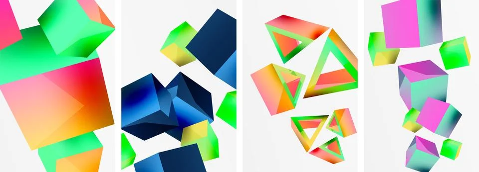 Composition of 3d cubes and other geometric elements background design for Illustrazione stock