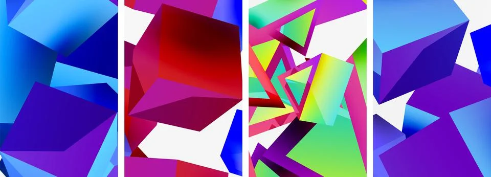 Composition of 3d cubes and other geometric elements background design for Stock Illustration