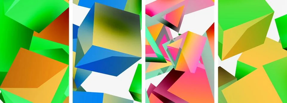 Composition of 3d cubes and other geometric elements background design for Stock Illustration