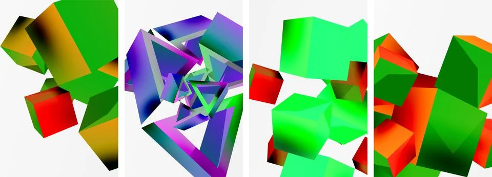 Composition of 3d cubes and other geometric elements background design for Illustrazione stock