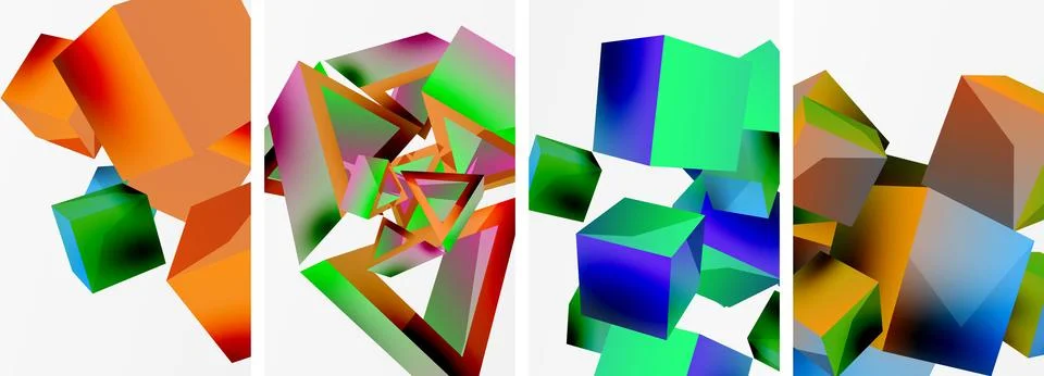 Composition of 3d cubes and other geometric elements background design for Stock Illustration
