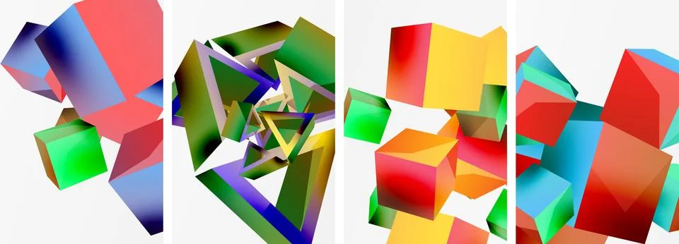 Composition of 3d cubes and other geometric elements background design for Stock Illustration