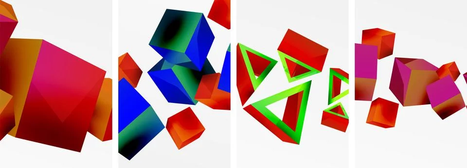Composition of 3d cubes and other geometric elements background design for Stockillustratie