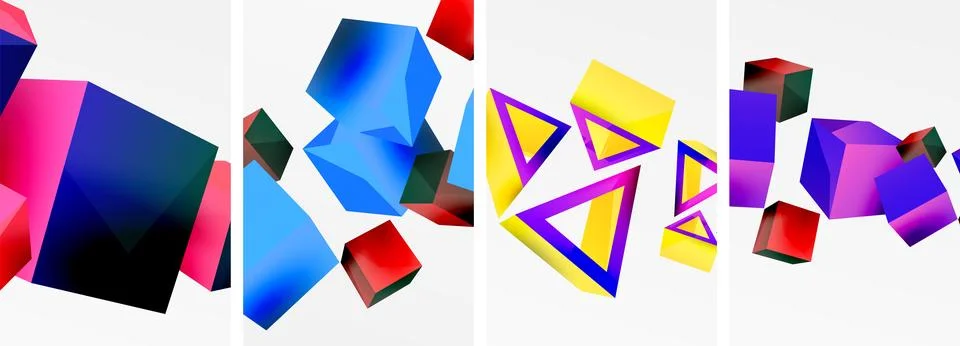 Composition of 3d cubes and other geometric elements background design for Stock Illustration