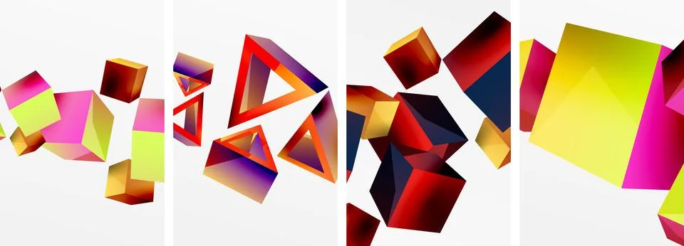 Composition of 3d cubes and other geometric elements background design for Stockillustratie