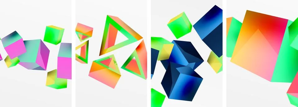 Composition of 3d cubes and other geometric elements background design for Stockillustratie
