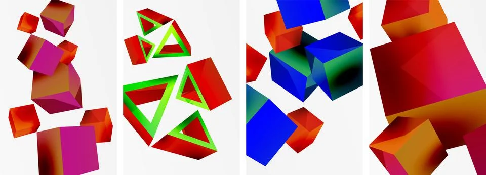 Composition of 3d cubes and other geometric elements background design for Illustrazione stock