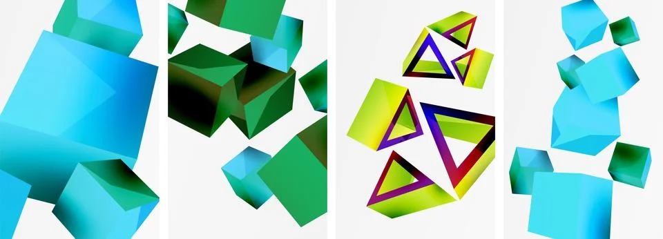 Composition of 3d cubes and other geometric elements background design for Stockillustratie