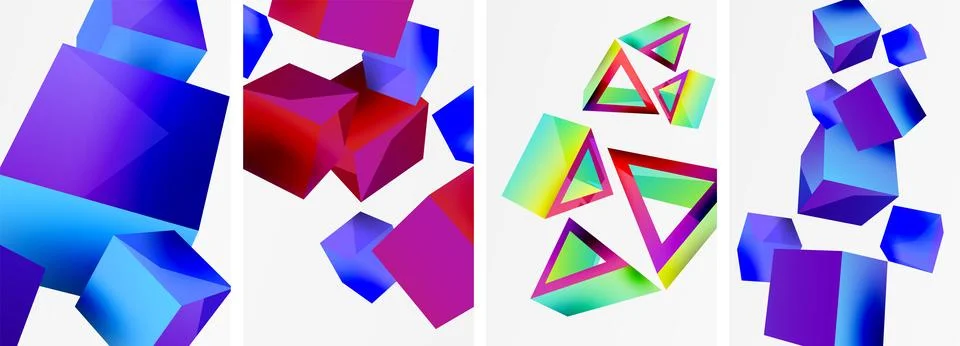 Composition of 3d cubes and other geometric elements background design for Stock Illustration