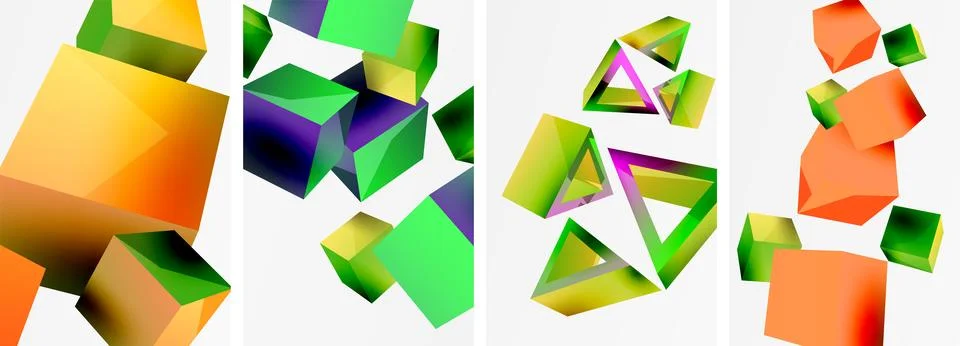 Composition of 3d cubes and other geometric elements background design for Stock Illustration