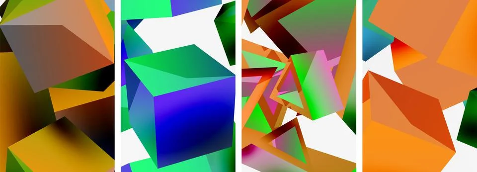 Composition of 3d cubes and other geometric elements background design for Illustrazione stock