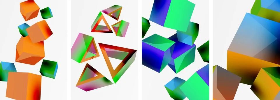 Composition of 3d cubes and other geometric elements background design for Illustrazione stock