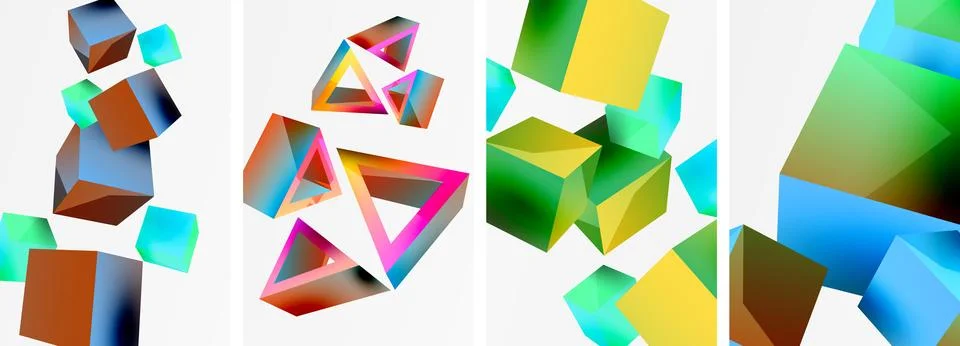Composition of 3d cubes and other geometric elements background design for Illustrazione stock
