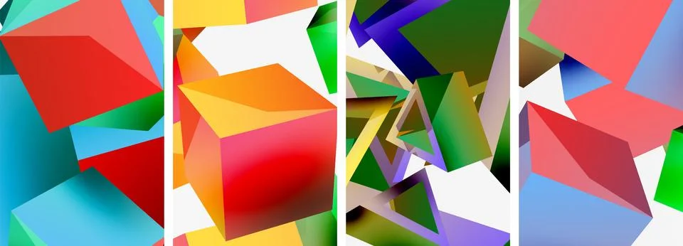 Composition of 3d cubes and other geometric elements background design for Illustrazione stock