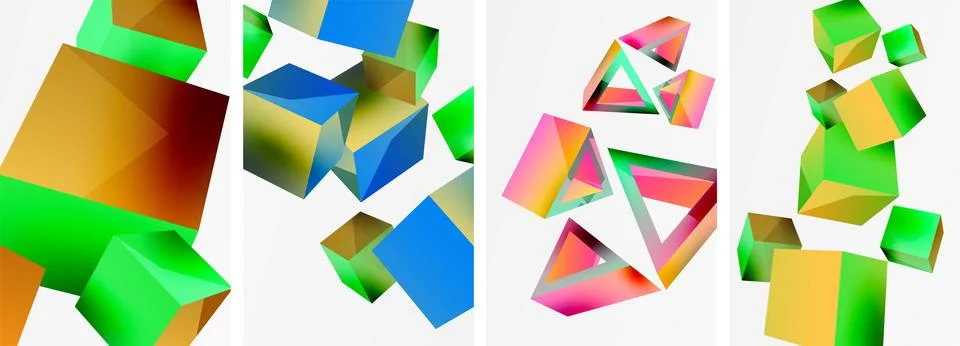 Composition of 3d cubes and other geometric elements background design for Stock Illustration