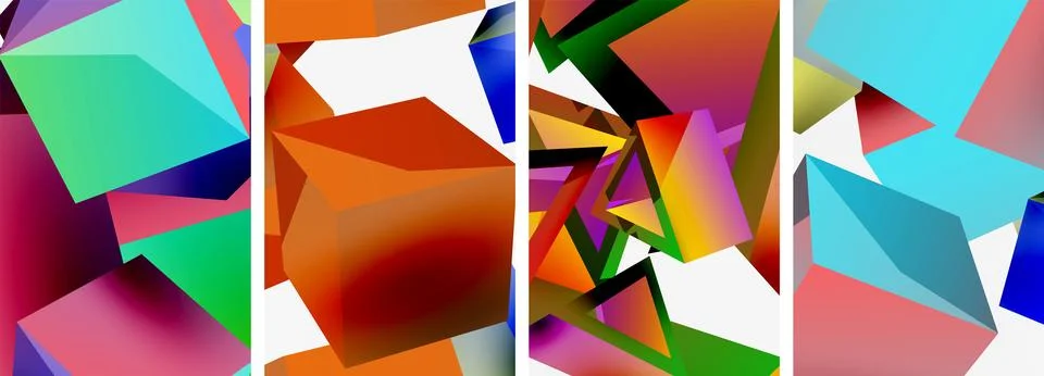 Composition of 3d cubes and other geometric elements background design for Illustrazione stock