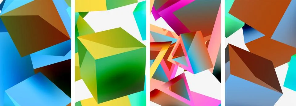 Composition of 3d cubes and other geometric elements background design for 스톡 일러스트
