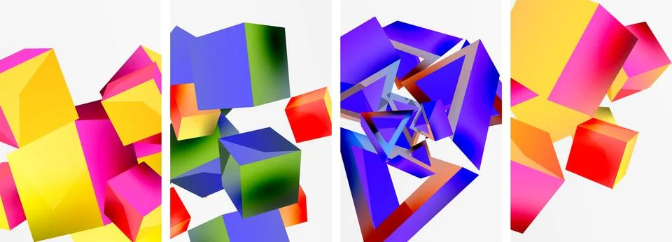 Composition of 3d cubes and other geometric elements background design for Stock Illustration