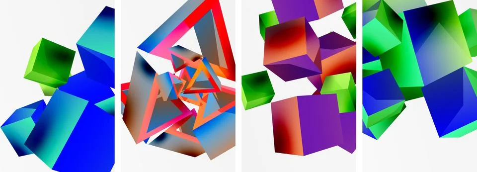 Composition of 3d cubes and other geometric elements background design for Illustrazione stock