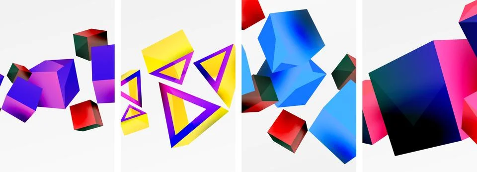 Composition of 3d cubes and other geometric elements background design for Stock Illustration