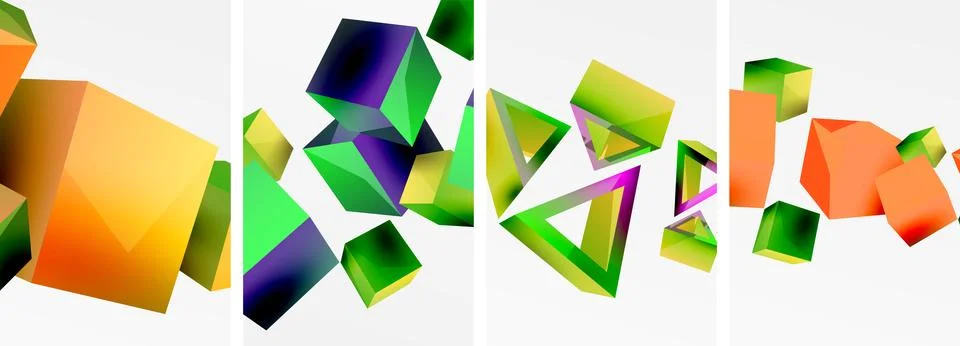 Composition of 3d cubes and other geometric elements background design for Illustrazione stock
