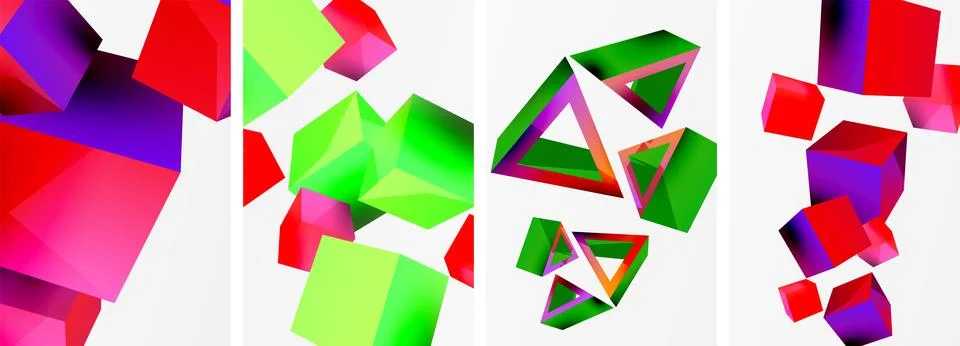Composition of 3d cubes and other geometric elements background design for Illustrazione stock