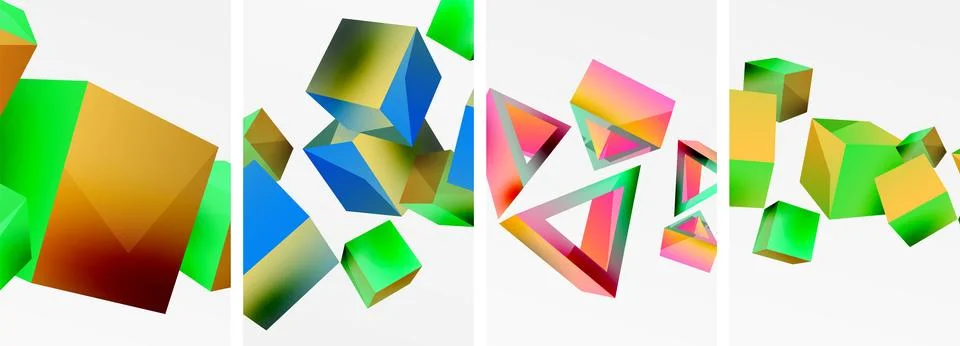 Composition of 3d cubes and other geometric elements background design for Stock Illustration