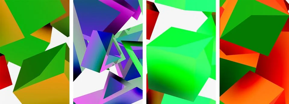 Composition of 3d cubes and other geometric elements background design for Stock Illustration